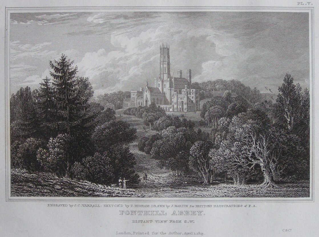 Print - Pl.05. Fonthill Abey; Distant View from S.W. - Varrall